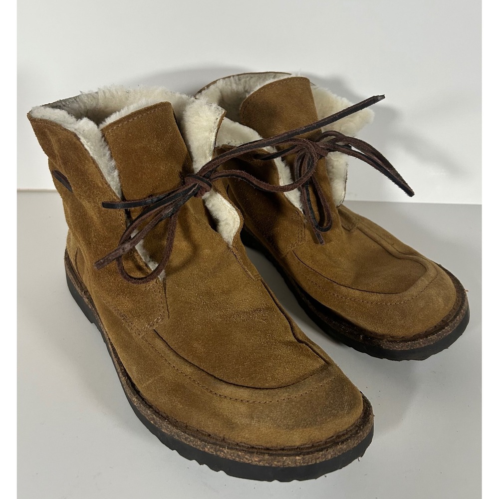 Birkenstock Bakki Suede Shearling Lined Lace Up Boots Tan Brown EU 40 L9 M7